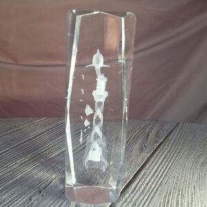 3D Laser Etched Crystal "Lighthouse With Dolphin" Display/Paperweight